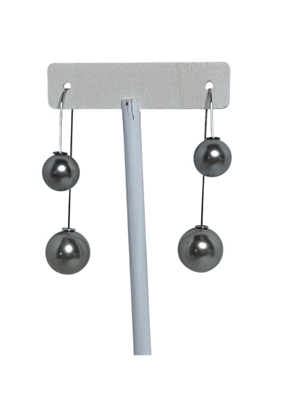 Double Off White Faux Pearl Threader Pierced Earrings (6544)